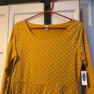 Long sleeve polka dotted mustard dress